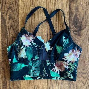 Oiselle small lux Black and Green Floral Bra